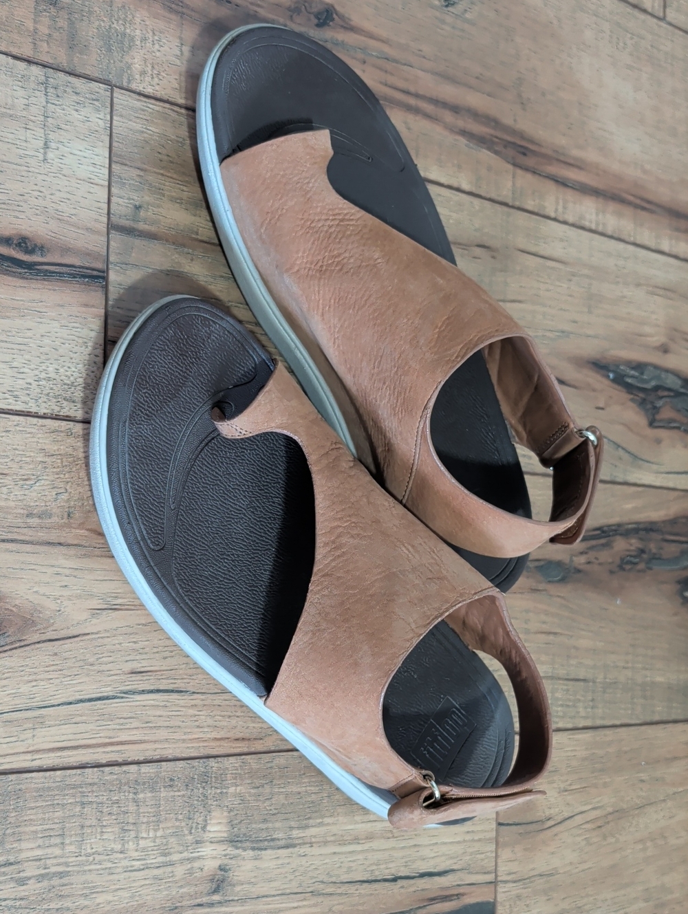 Fitflop Brown Leather Slide Sandals with Black Footbed